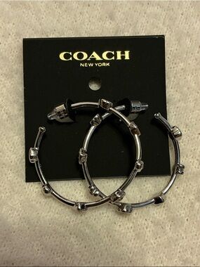 Coach Silver-Tone Bamboo Link Hoop Earrings